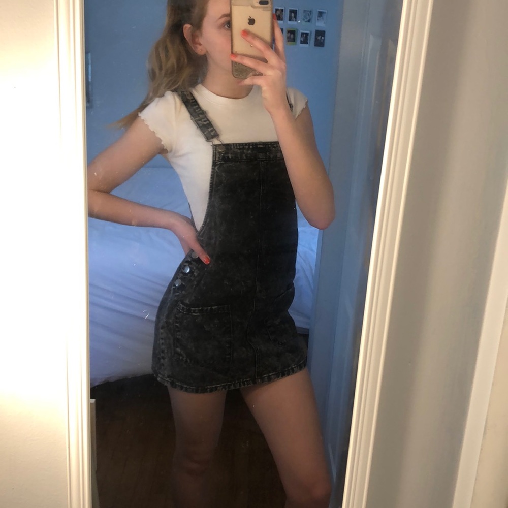 Black Acid Wash Overall Dress